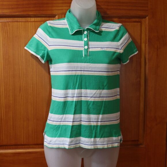 Vintage Y2K Hollister Green & White Stripe Baby Polo Shirt Medium - Picture 10 of 16